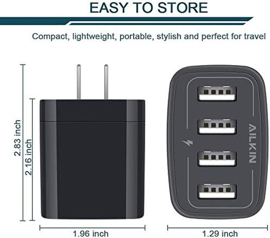 4.8A 4-Port USB Wall Charger Cube - Dual Pack, Compatible with iPhone 15/14/13 Pro Max and Samsung Galaxy S23/S22/S21/S20
