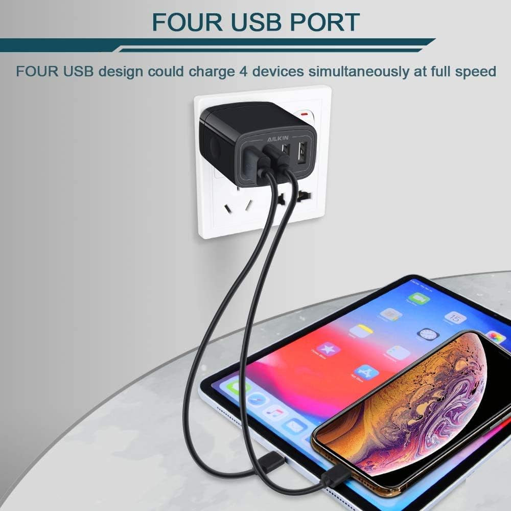 4.8A 4-Port USB Wall Charger Cube - Dual Pack, Compatible with iPhone 15/14/13 Pro Max and Samsung Galaxy S23/S22/S21/S20