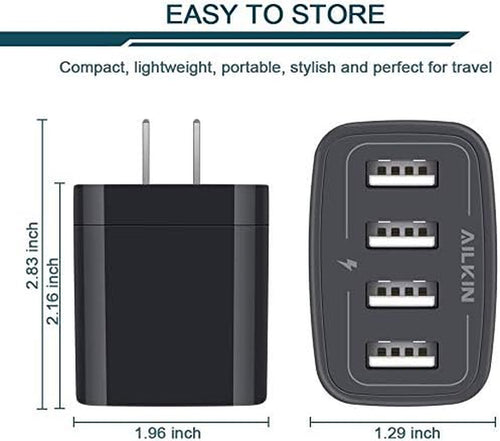 4.8A 4-Port USB Wall Charger Cube - Dual Pack, Compatible with iPhone 15/14/13 Pro Max and Samsung Galaxy S23/S22/S21/S20