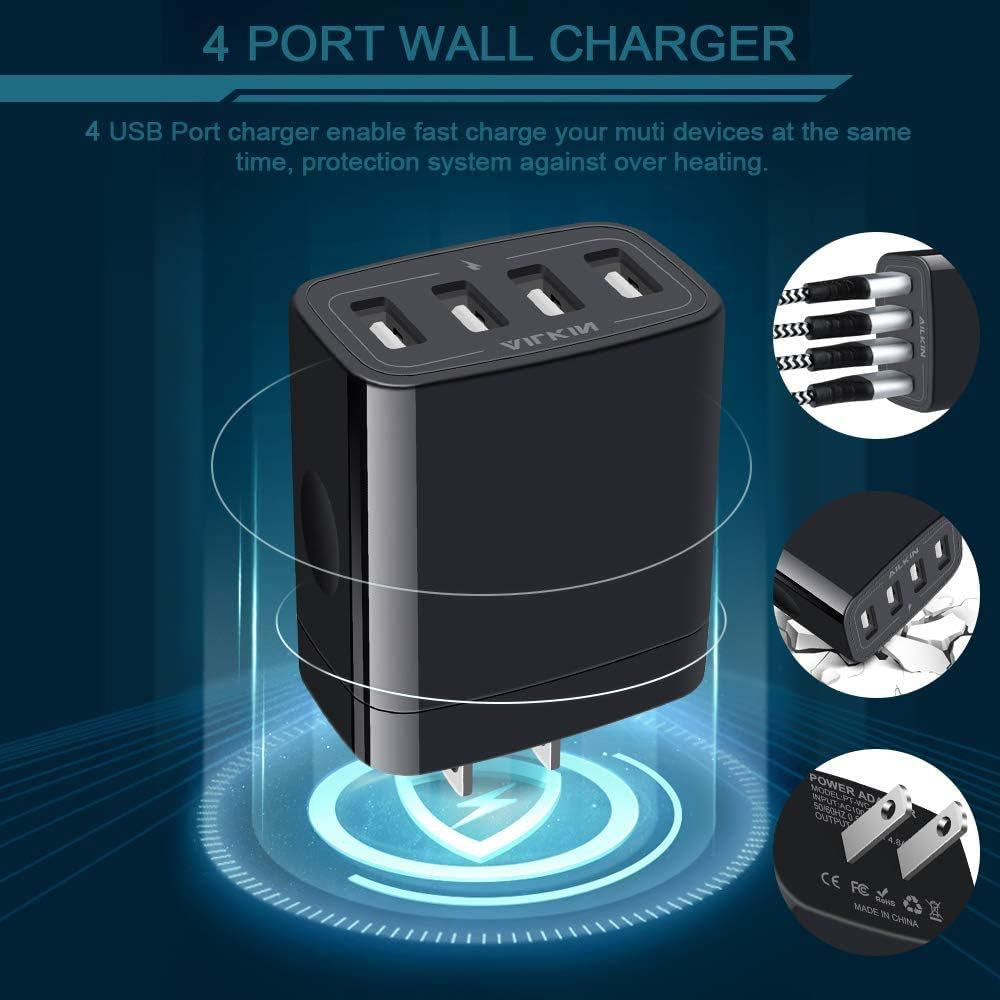 4.8A 4-Port USB Wall Charger Cube - Dual Pack, Compatible with iPhone 15/14/13 Pro Max and Samsung Galaxy S23/S22/S21/S20